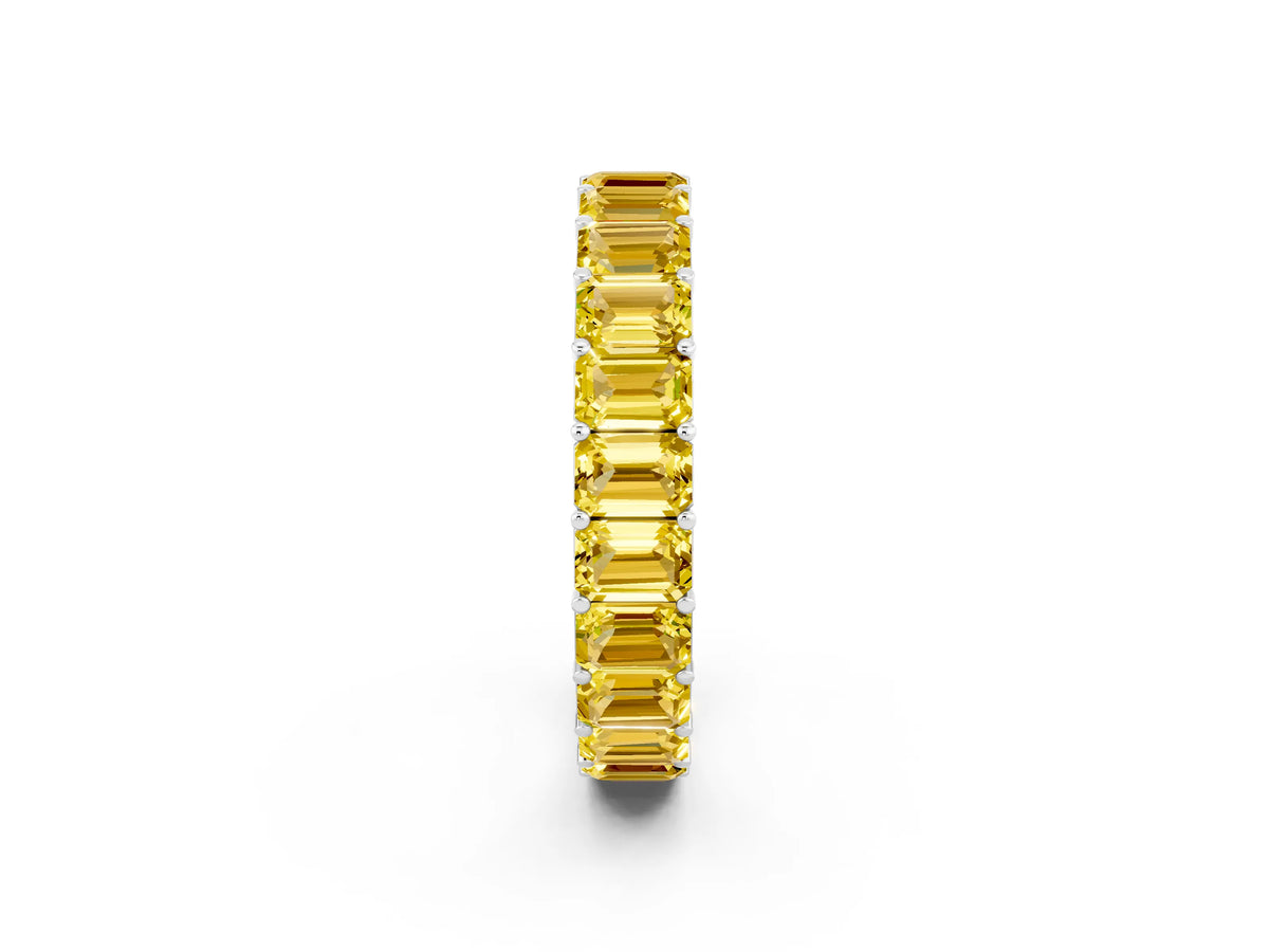 Emerald Cut Yellow Sapphire Eternity Band in Silver with Aligned Shared Prong Setting_2