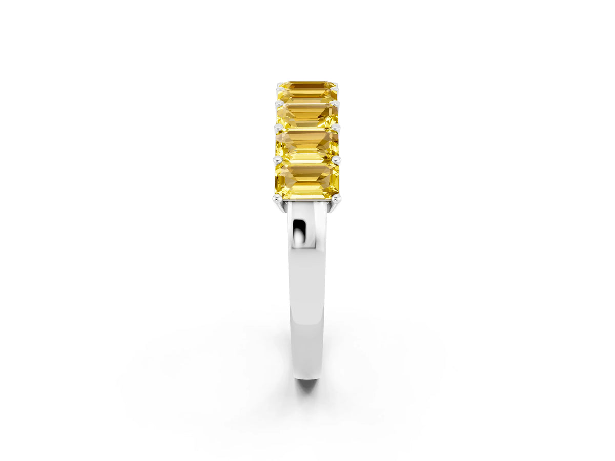 Emerald Cut Yellow Sapphire Eternity Band in Silver with Prong Setting_2