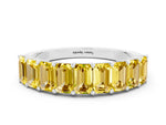 Emerald Cut Yellow Sapphire Eternity Band in White gold with Prong Setting