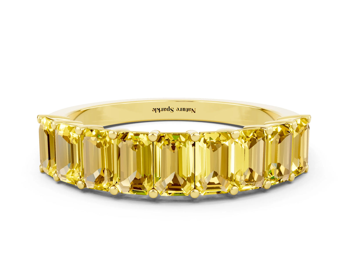 Emerald Cut Yellow Sapphire Eternity Band in Yellow gold with Prong Setting