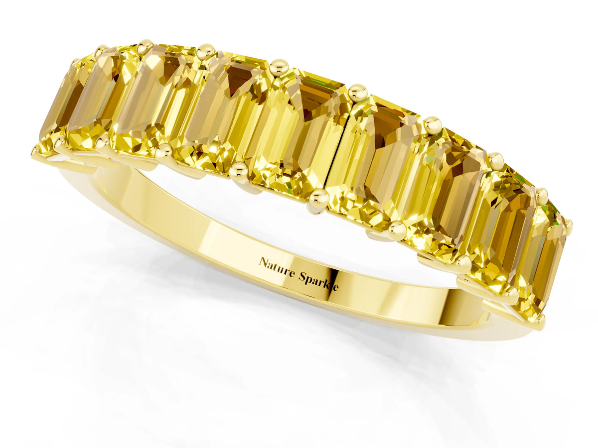 Emerald Cut Yellow Sapphire Eternity Band in Yellow gold with Prong Setting_1