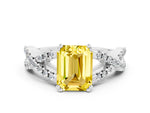 Emerald Cut Yellow Sapphire Solitaire Ring in Platinum with Interwoven Pavé Band and Prong Setting_6