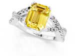 Emerald Cut Yellow Sapphire Solitaire Ring in Silver with Interwoven Pavé Band and Prong Setting_7