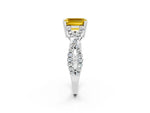 Emerald Cut Yellow Sapphire Solitaire Ring in White gold with Interwoven Pavé Band and Prong Setting_2