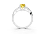 Emerald Cut Yellow Sapphire Solitaire Ring in White gold with Interwoven Pavé Band and Prong Setting_3