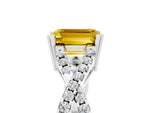 Emerald Cut Yellow Sapphire Solitaire Ring in White gold with Interwoven Pavé Band and Prong Setting_5