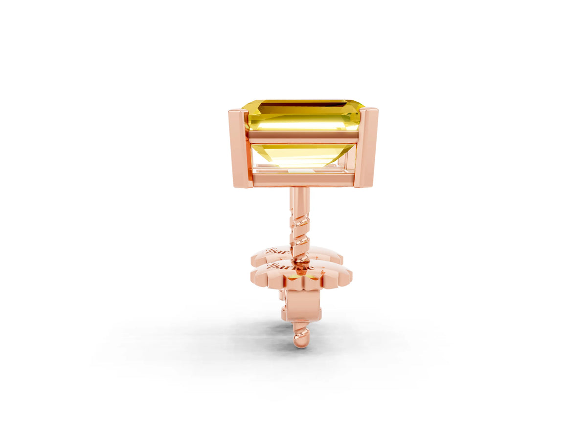 Emerald Cut Yellow Sapphire Stud Earrings in Rose gold with Basket Setting_2