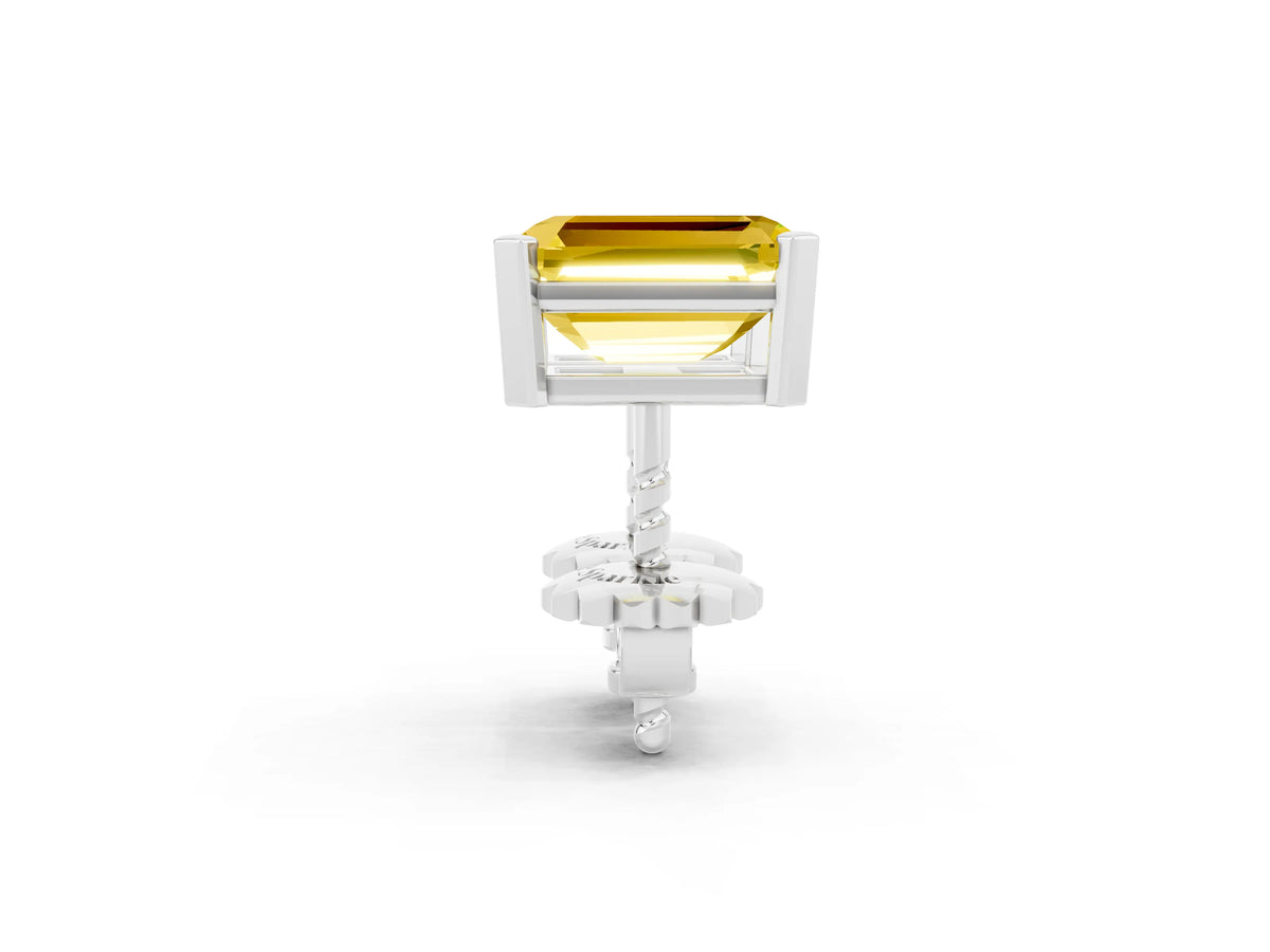 Emerald Cut Yellow Sapphire Stud Earrings in White gold with Basket Setting_2
