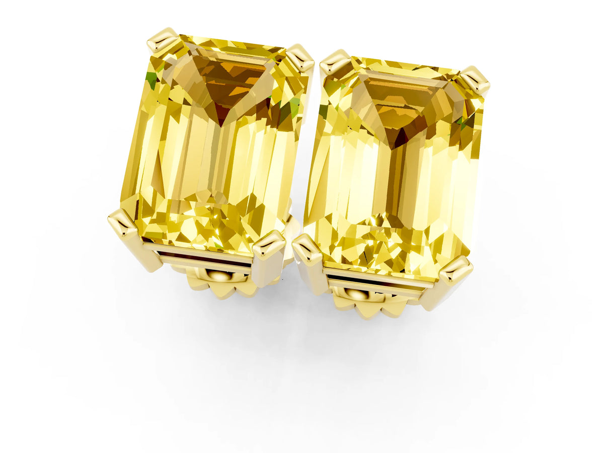 Emerald Cut Yellow Sapphire Stud Earrings in Yellow gold with Basket Setting_1