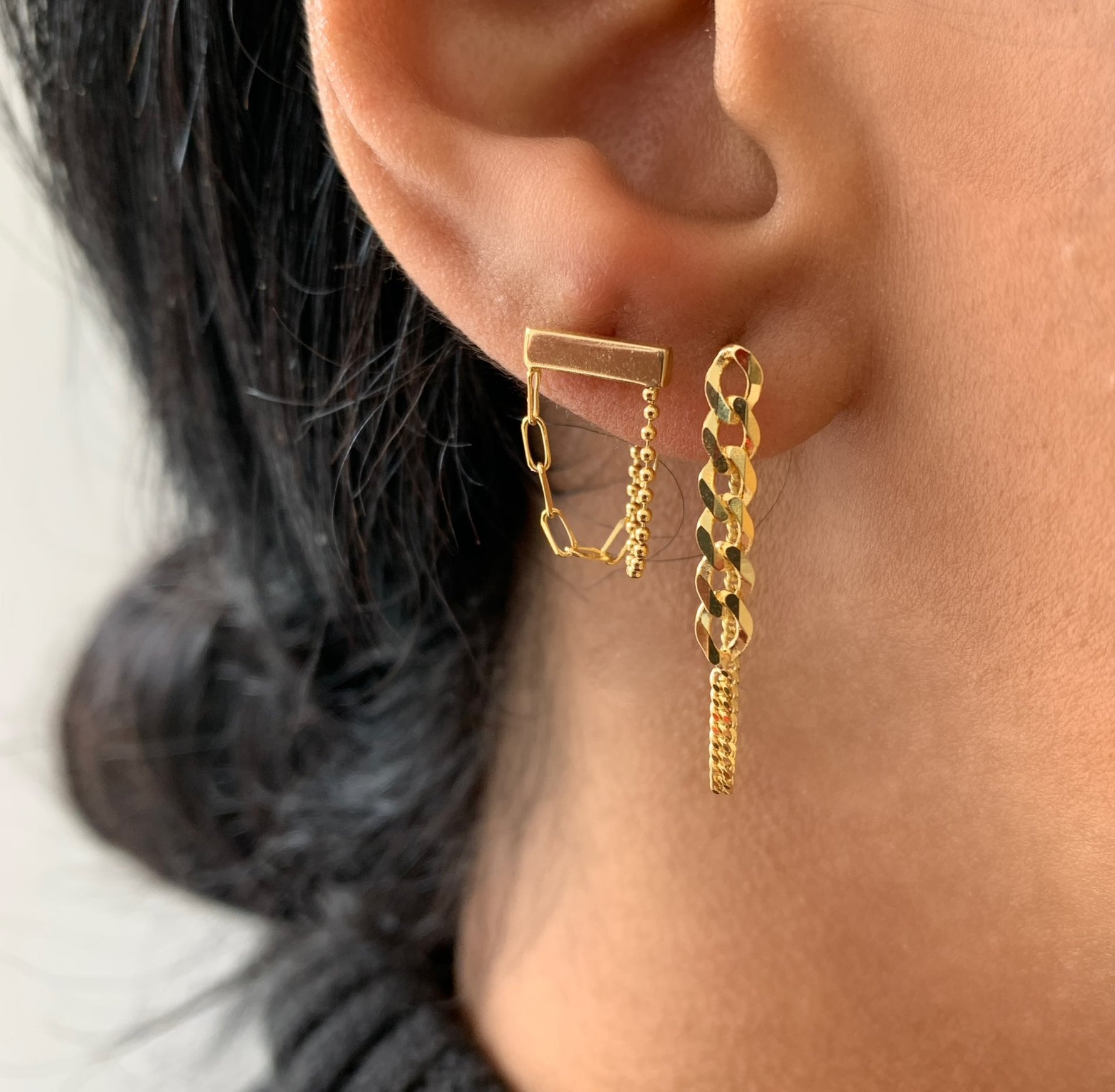 50/50 Curb Chain Front-to-Back Earrings
