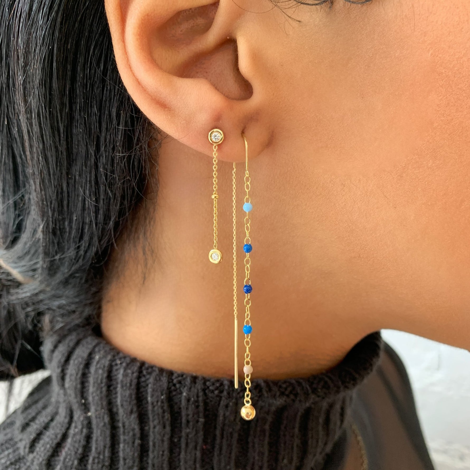 Ombre Blue Enamel Threader Earrings