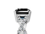 Fancy Black Asscher Cut Diamond Solitaire Ring in Silver with Interwoven Pavé Band and Prong Setting_11