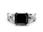 Fancy Black Asscher Cut Diamond Solitaire Ring in Silver with Interwoven Pavé Band and Prong Setting_6