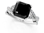 Fancy Black Asscher Cut Diamond Solitaire Ring in Silver with Interwoven Pavé Band and Prong Setting_7