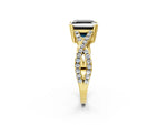 Fancy Black Asscher Cut Diamond Solitaire Ring in Yellow gold with Interwoven Pavé Band and Prong Setting_2