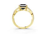 Fancy Black Asscher Cut Diamond Solitaire Ring in Yellow gold with Interwoven Pavé Band and Prong Setting_3