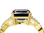 Fancy Black Asscher Cut Diamond Solitaire Ring in Yellow gold with Interwoven Pavé Band and Prong Setting_4