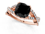 Fancy Black Cushion Cut Diamond Solitaire Ring in Rose gold with Interwoven Pavé Band and Prong Setting_1