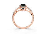 Fancy Black Cushion Cut Diamond Solitaire Ring in Rose gold with Interwoven Pavé Band and Prong Setting_3
