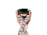 Fancy Black Cushion Cut Diamond Solitaire Ring in Rose gold with Interwoven Pavé Band and Prong Setting_5