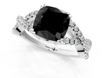 Fancy Black Cushion Cut Diamond Solitaire Ring in White gold with Interwoven Pavé Band and Prong Setting_1