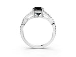 Fancy Black Cushion Cut Diamond Solitaire Ring in White gold with Interwoven Pavé Band and Prong Setting_3