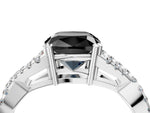 Fancy Black Cushion Cut Diamond Solitaire Ring in White gold with Interwoven Pavé Band and Prong Setting_4
