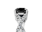 Fancy Black Cushion Cut Diamond Solitaire Ring in White gold with Interwoven Pavé Band and Prong Setting_5