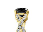 Fancy Black Cushion Cut Diamond Solitaire Ring in Yellow gold with Interwoven Pavé Band and Prong Setting_5