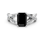 Fancy Black Emerald Cut Diamond Solitaire Ring in Platinum with Interwoven Pavé Band and Prong Setting_6