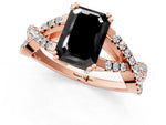 Fancy Black Emerald Cut Diamond Solitaire Ring in Rose gold with Interwoven Pavé Band and Prong Setting_1