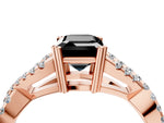 Fancy Black Emerald Cut Diamond Solitaire Ring in Rose gold with Interwoven Pavé Band and Prong Setting_4