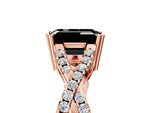 Fancy Black Emerald Cut Diamond Solitaire Ring in Rose gold with Interwoven Pavé Band and Prong Setting_5