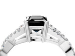 Fancy Black Emerald Cut Diamond Solitaire Ring in Silver with Interwoven Pavé Band and Prong Setting_10