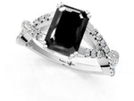 Fancy Black Emerald Cut Diamond Solitaire Ring in White gold with Interwoven Pavé Band and Prong Setting_1