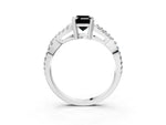 Fancy Black Emerald Cut Diamond Solitaire Ring in White gold with Interwoven Pavé Band and Prong Setting_3