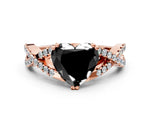Fancy Black Heart Cut Diamond Solitaire Ring in Rose gold with Interwoven Pavé Band and Prong Setting