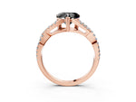 Fancy Black Heart Cut Diamond Solitaire Ring in Rose gold with Interwoven Pavé Band and Prong Setting_3
