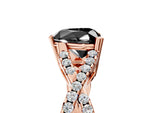 Fancy Black Heart Cut Diamond Solitaire Ring in Rose gold with Interwoven Pavé Band and Prong Setting_5