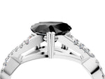 Fancy Black Heart Cut Diamond Solitaire Ring in Silver with Interwoven Pavé Band and Prong Setting_10