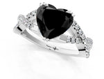 Fancy Black Heart Cut Diamond Solitaire Ring in Silver with Interwoven Pavé Band and Prong Setting_7