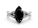 Fancy Black Marquise Cut Diamond Solitaire Ring in Platinum with Interwoven Pavé Band and Prong Setting_6