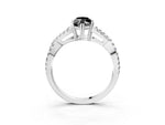 Fancy Black Marquise Cut Diamond Solitaire Ring in Silver with Interwoven Pavé Band and Prong Setting_9