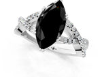 Fancy Black Marquise Cut Diamond Solitaire Ring in White gold with Interwoven Pavé Band and Prong Setting_1