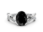 Fancy Black Oval Cut Diamond Solitaire Ring in Platinum with Interwoven Pavé Band and Prong Setting_6