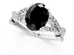 Fancy Black Oval Cut Diamond Solitaire Ring in Platinum with Interwoven Pavé Band and Prong Setting_7