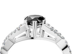 Fancy Black Pear Cut Diamond Solitaire Ring in Silver with Interwoven Pavé Band and Prong Setting_10