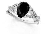 Fancy Black Pear Cut Diamond Solitaire Ring in White gold with Interwoven Pavé Band and Prong Setting_1