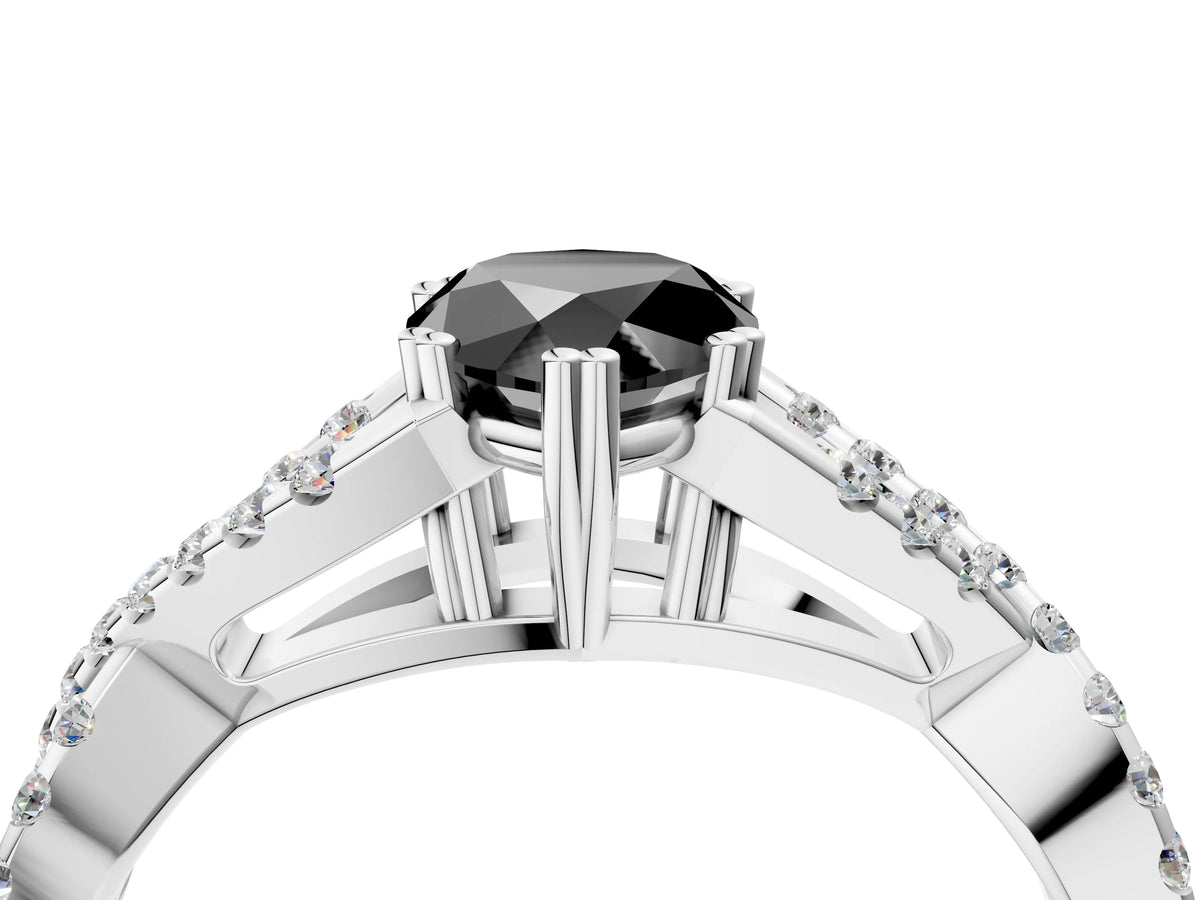 Fancy Black Pear Cut Diamond Solitaire Ring in White gold with Interwoven Pavé Band and Prong Setting_4