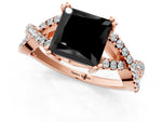 Fancy Black Princess Cut Diamond Solitaire Ring in Rose gold with Interwoven Pavé Band and Prong Setting_1